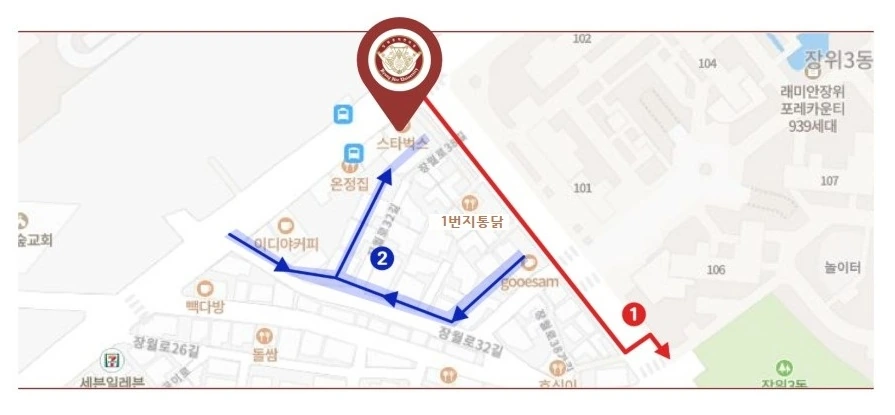 장위365경희한의원과 장위3동 마을공영주차장 위치 안내 지도