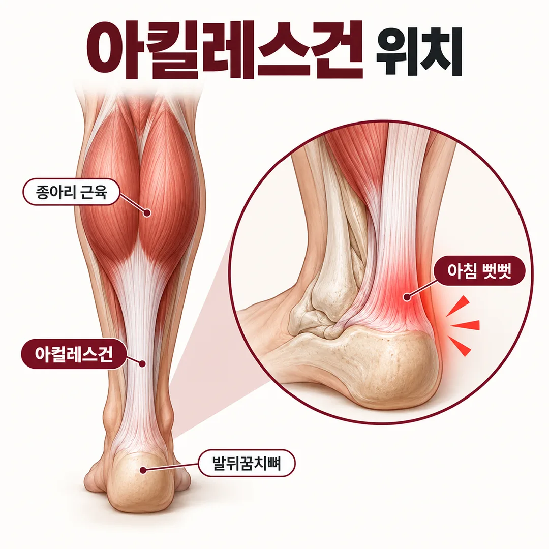 종아리와 발뒤꿈치를 잇는 아킬레스건 위치 개념도