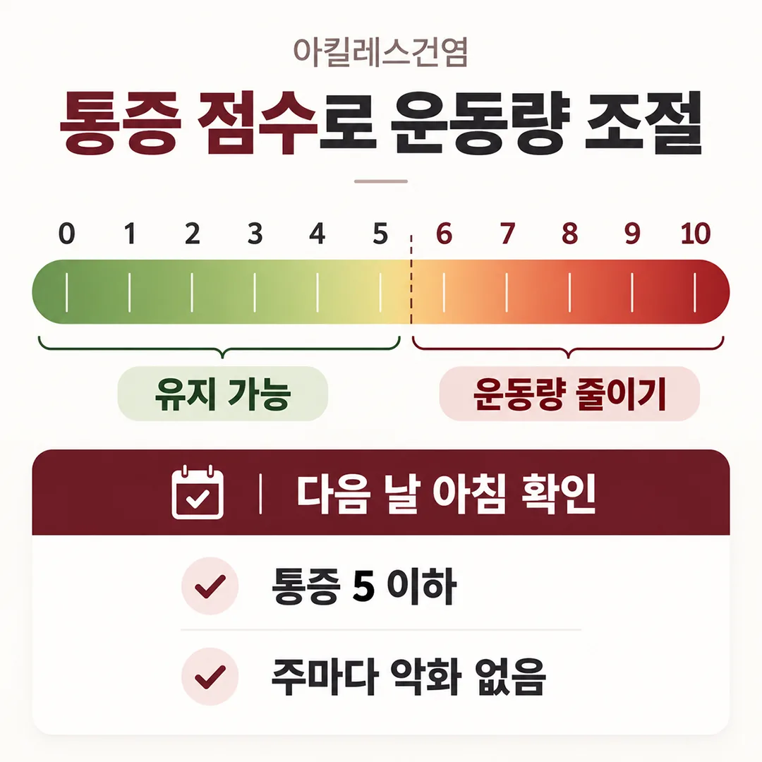 아킬레스건염 달리기 통증 점수로 운동량 조절하는 안내도